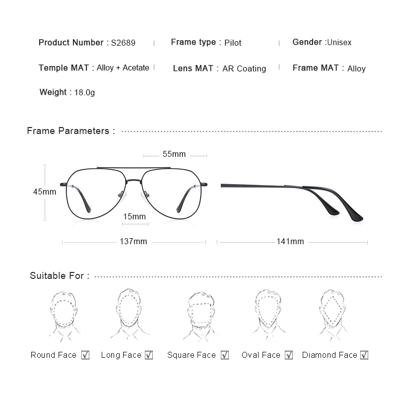 MERRYS Classic Pilot Glasses Frame For Men Women Myopia Prescription Glasses Frames Optical Eyewear S2689
