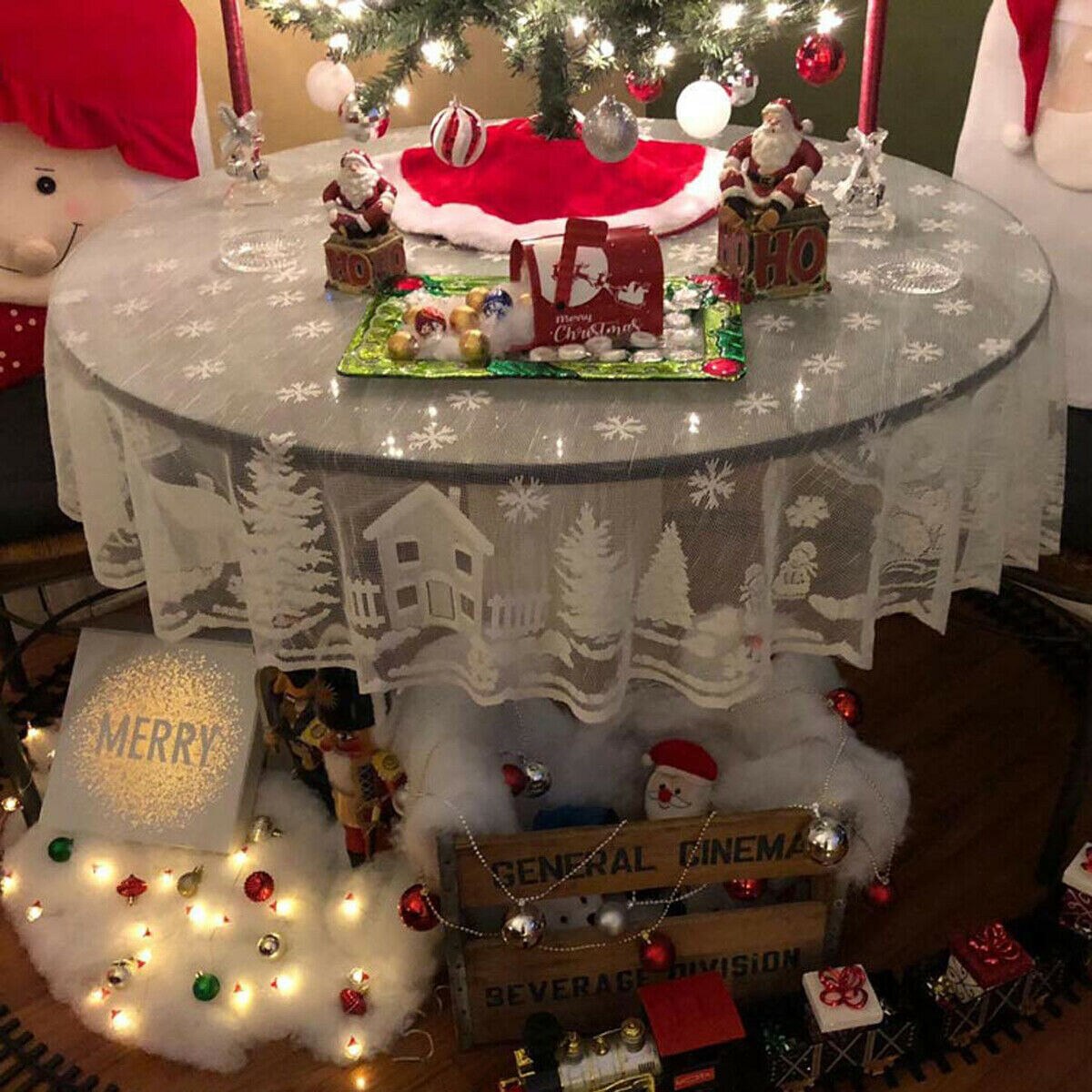 Mantel de encaje rojo y blanco de 5 estilos mantel redondo rectangular para boda, mesa de navideña, cubierta de mantel de mesa para banquetes, en casa, decoración: C