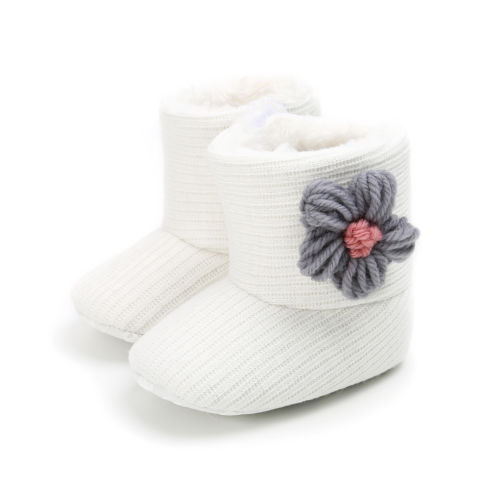 Botas de lazo para bebé recién nacido, zapatos de invierno cálidos informales de suela blanda para niña pequeña de 0 a 18M: Blanco / 7-12 meses