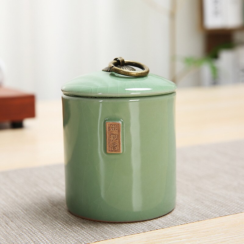 3 färger telåda keramikburk lång jing teförvaring lufttäta kannor kaffeorganisatör förvaringstankar kök matbehållare med lock: Tgy-meizilv