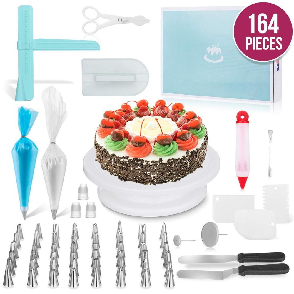 164 Pcs DIY multifunctionele Cake Decorating Kit Taart Draaitafel Set Gebak Buis Fondant Tool Cake Keuken Dessert Gereedschap levert