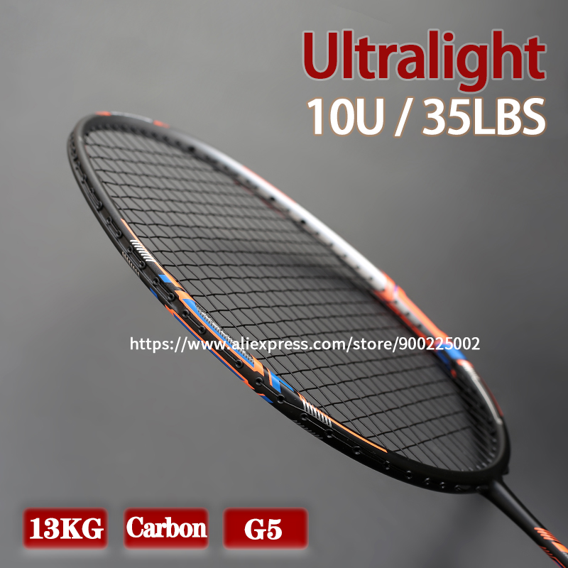 100% Full Carbon Fiber Strung Badminton Rackets 10U Tension 22-35LBS 13kg Training Racquet Speed Sports With Bags For Adult: black