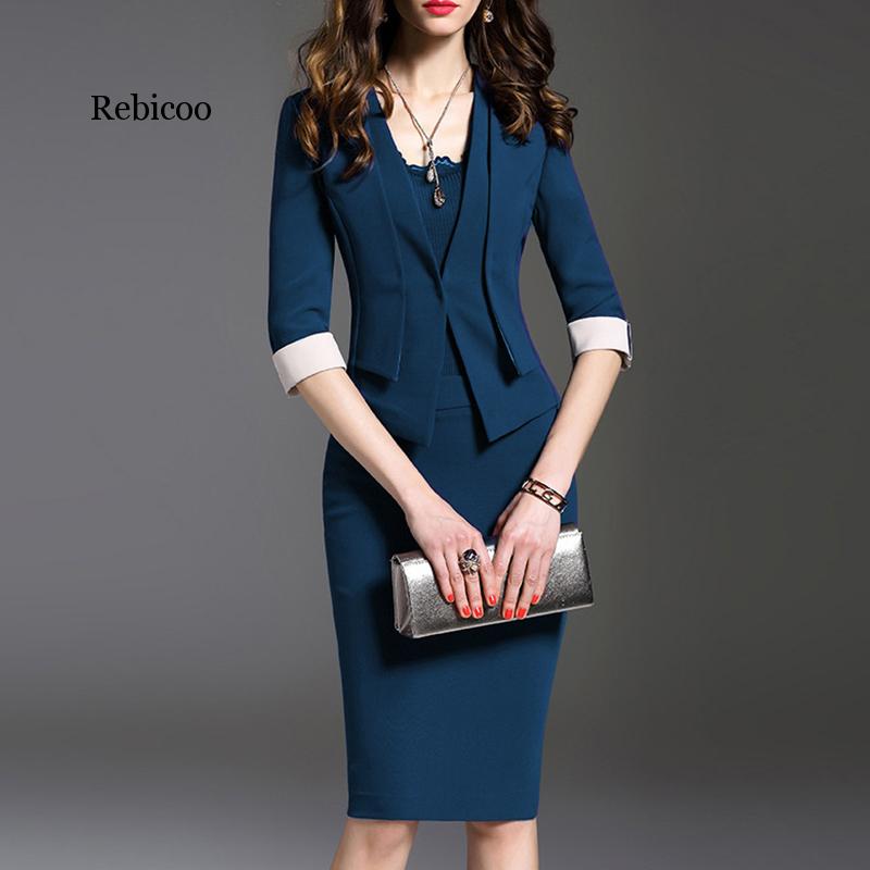 Jakkesæt til kvinder 2- delt sæt efterår kontortøj jakke nederdel med jakkesæt damenederdel og jakkesæt plus størrelse plus størrelse 6xl