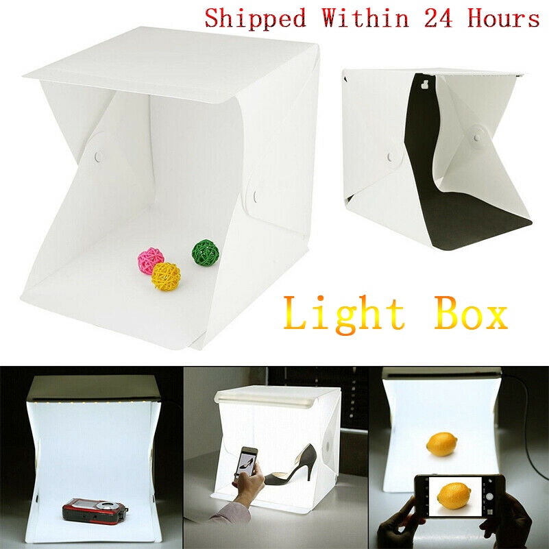 24cmPortable Mini Folding Leuchtkasten Fotografie Studio Softbox LED Licht Raum Weichen Box Kamera Foto Hintergrund Box Licht Zelt Kit