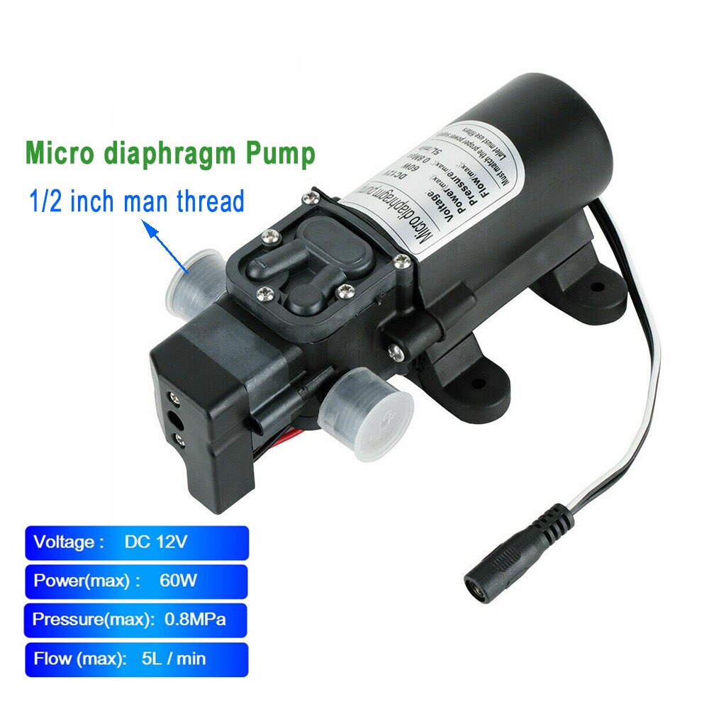 FF DC 12V 60W Micro Diaphragm Water Pump Garden irrigation High Pressure 1/2" Male Thread Interface Self-Priming Booster Pump: 1 Pump