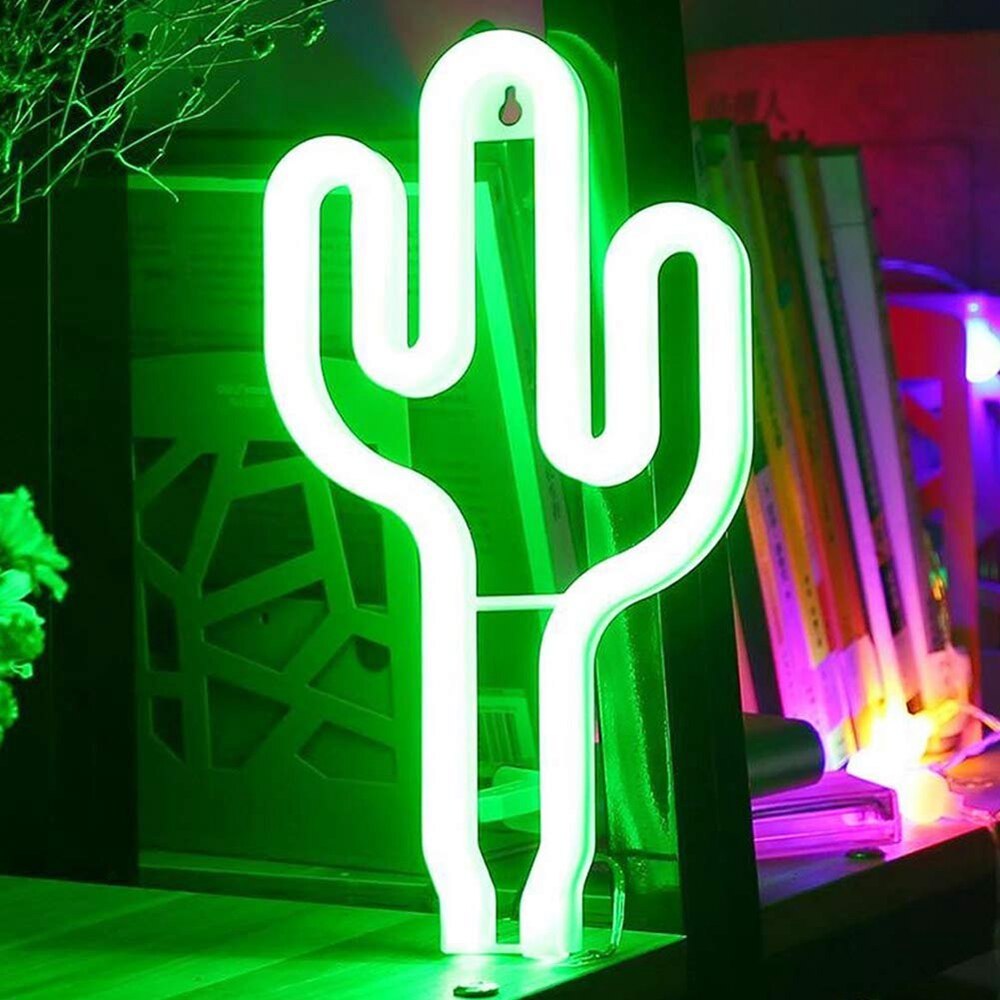 Luces de neón Cactus para , colgante de pared LED, letrero de neón para decoración artística de escaparate de Navidad, lámpara de neón alimentada por USB con batería