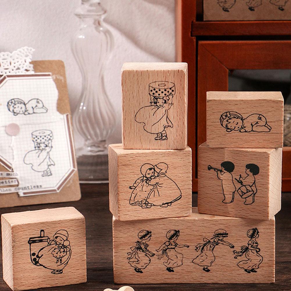 Sellos de goma madera con personajes de dibujos animados, para decoración de Scarpbooking, manualidades DIY, sellos de madera, suministros de papelería escolares