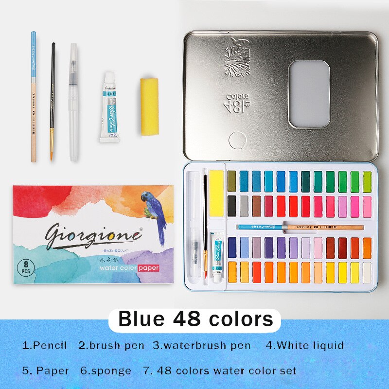 36/48 Colors Giorgione Watercolor Paint Sets Watercolour Water Color Pigment Oil Paints School Painting Drawing Art Supplies: Blue  48 colors set