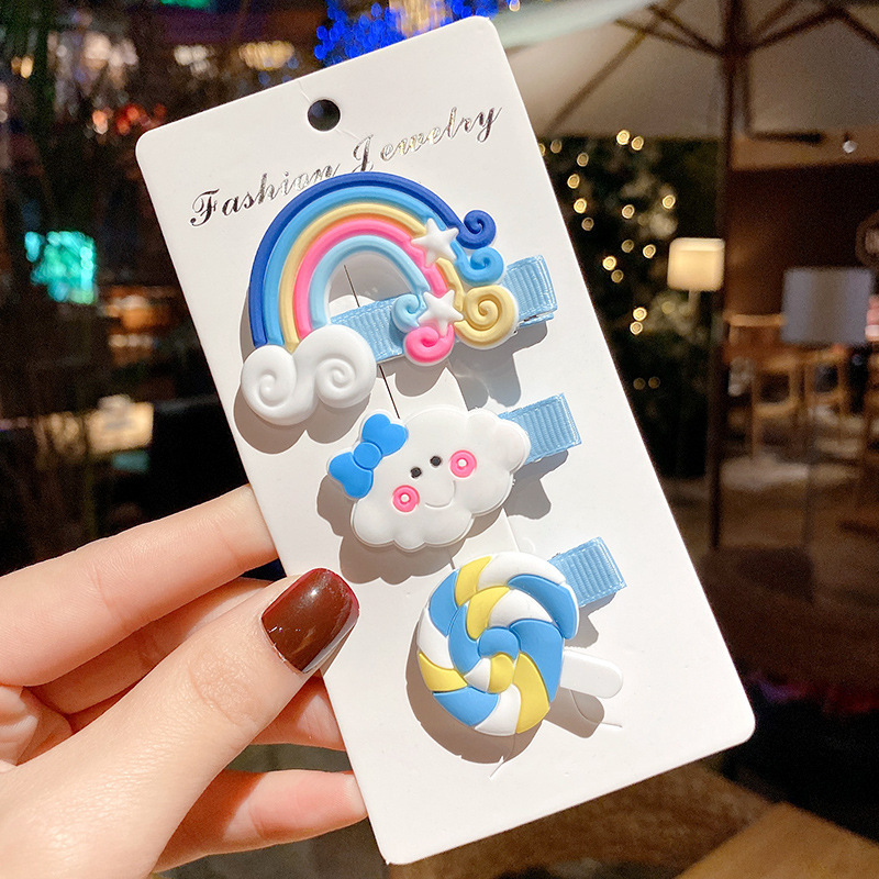 Meisjes Haarspeldjes 3 Stks/partij Candy Kleur Ster Hart Haar Clip Kinderen Bloem Boog Leuke Haarspeld Hoofddeksels Meisje Haar Accessoires: 3pcs light blue