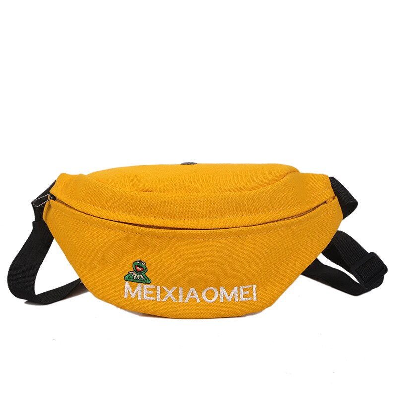 Kvinde talje taske fanny pack kvinder bælte tasker trend bryst packs banan tasker lærred materiale hip hop pakke bum nyre taske: Gul