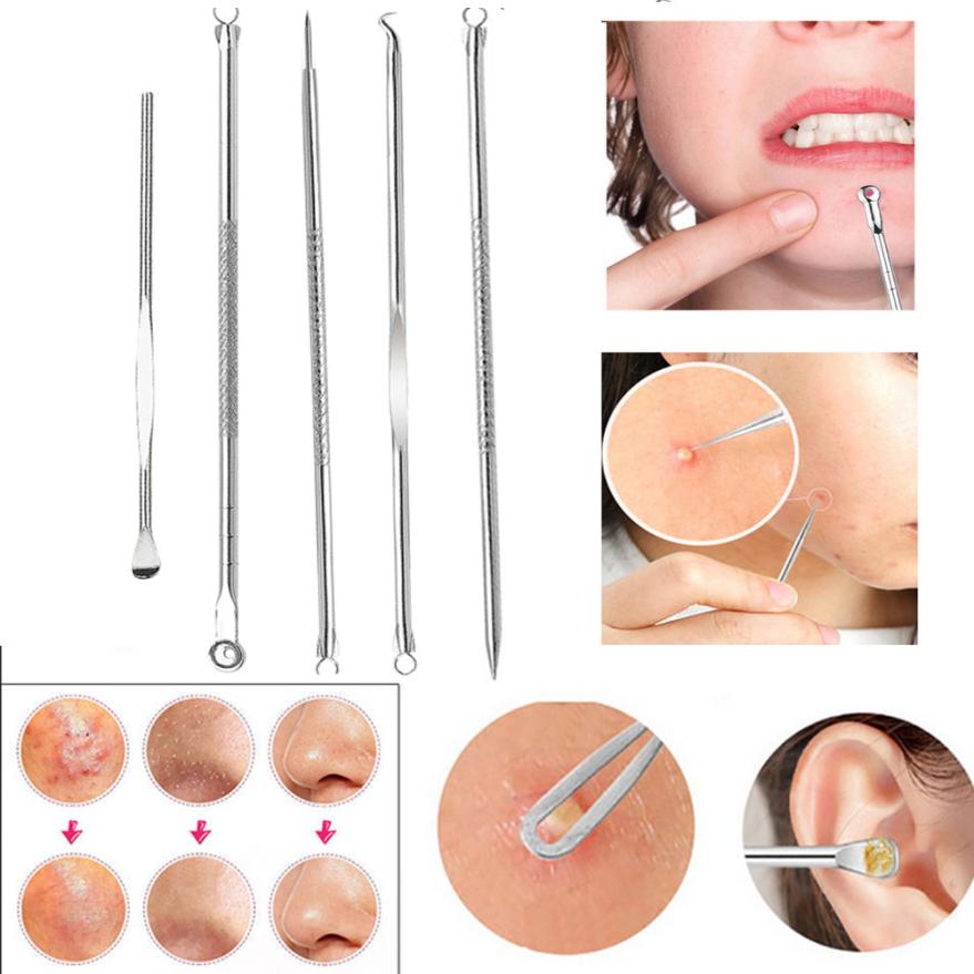 Acne Tool 5pcs Stainless Facial Acne Spot Pimple Remover Extractor Acne-Prone Skin Toolblackhead Facial Acne Spot Pimple Remover