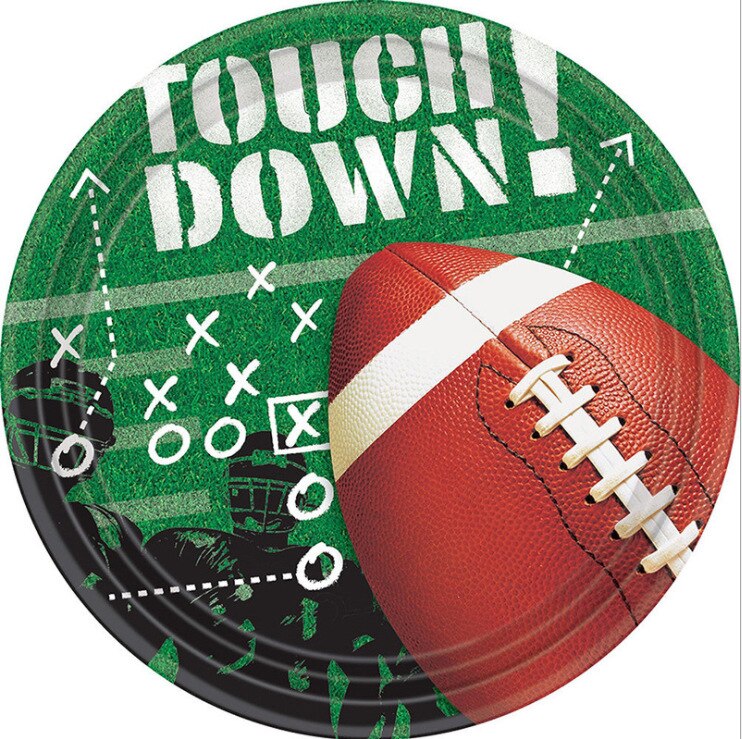 Rugby American Football Theme Party Supplies Disposable Dinnerware Set Plates Napkins Cups Knifves Fork Spoon Birthday Party Set: 9inch plate 16pieces