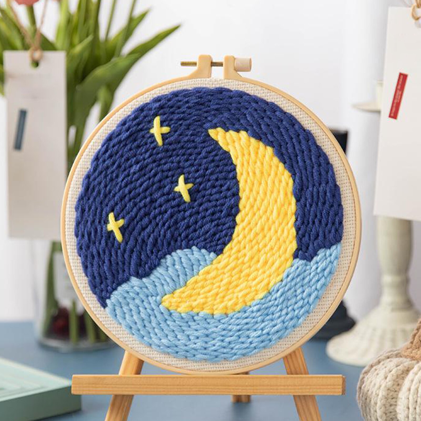 DIY Latch Hook Kits for Kids Beginners, Rug Hooking Craft Kit, Punch Needle Starter Kit with Cloth, Cotton Thread Pack, Frame