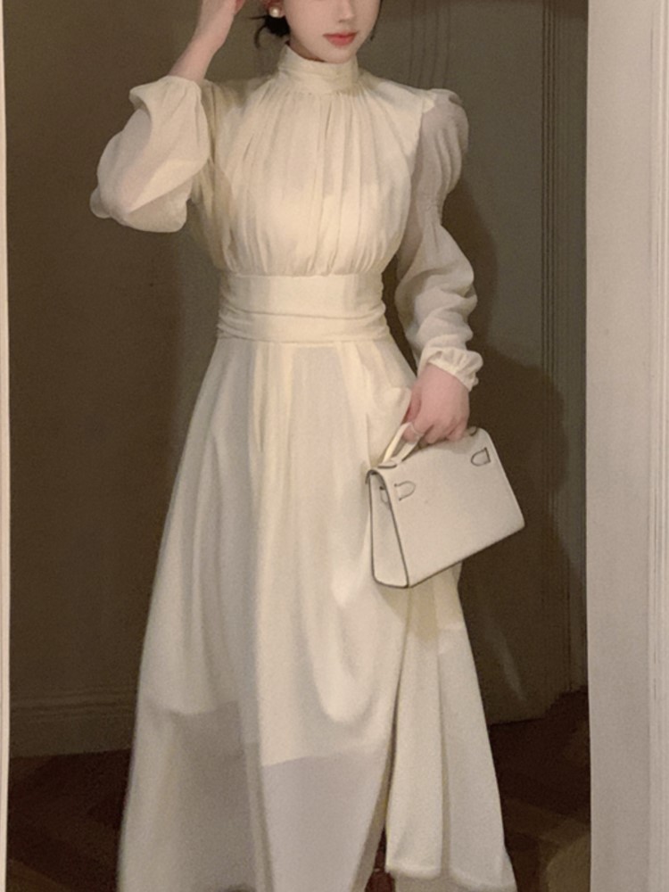 Kvinder afslappet lang kjole efterår vintage a-linje ensfarvet fest fødselsdagskjoler dametøj kåbe vestidos