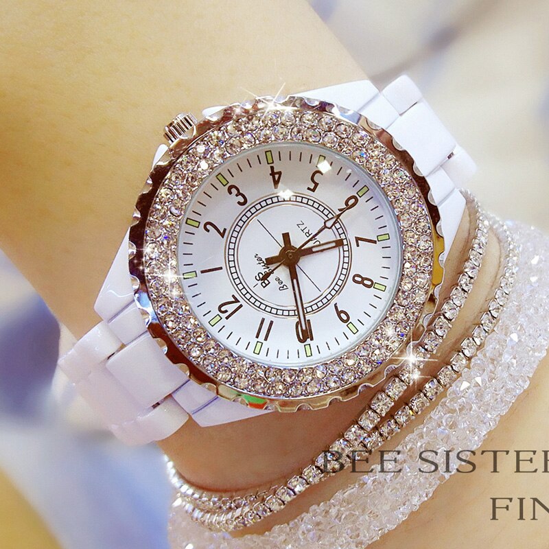 2022 Luxury Crystal Wristwatches Women White Ceramic Ladies Watch Quartz Women Watches Ladies Wrist watches for Female