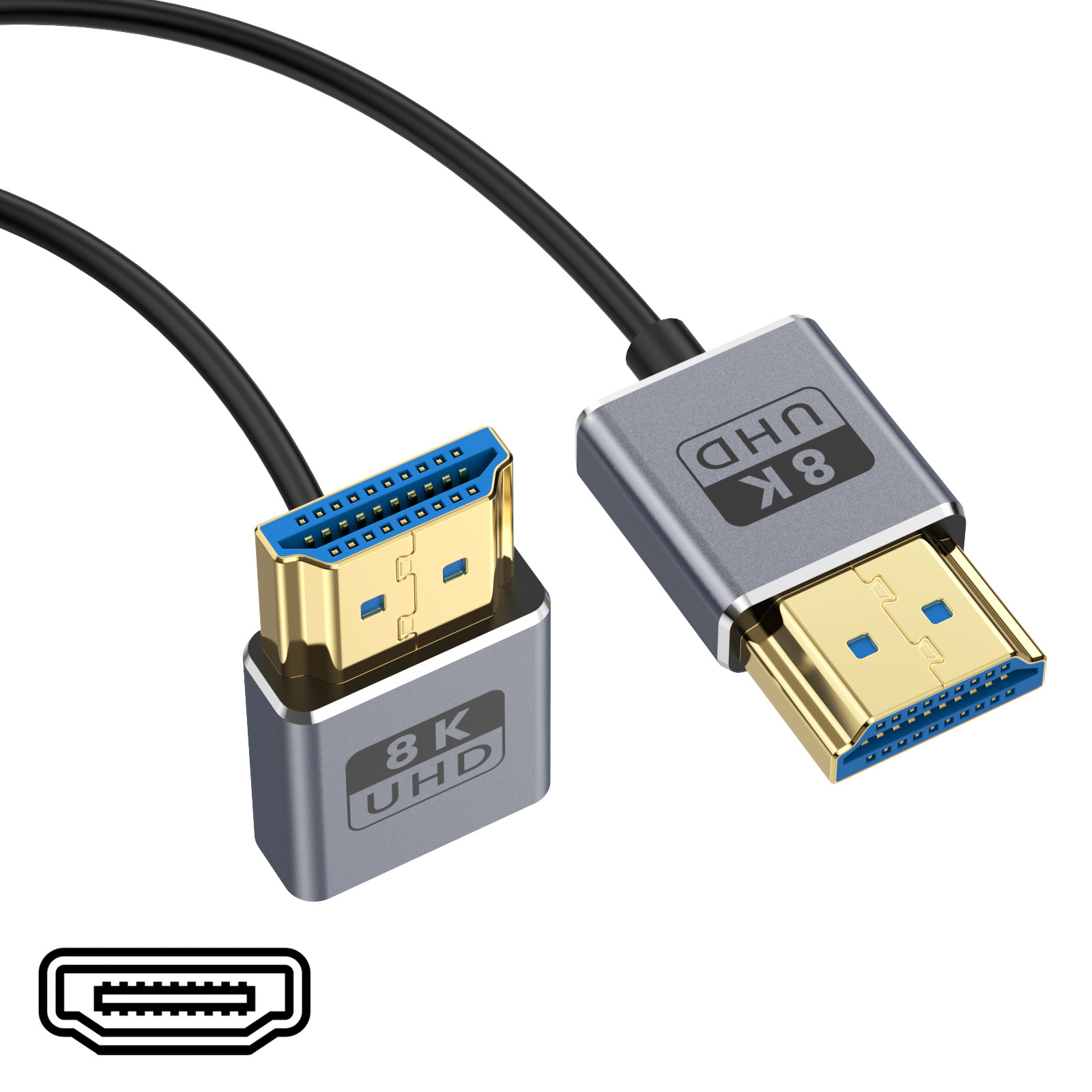 Câble Coaxial HDMI 8K HDMI 2,1, 48 Gbit/s ultra haute vitesse, cordon HDMI ultra fin Φ2,5 mm, 8K@60 Hz, 4K@240 Hz, HDR dynamique, eARC: WHITE / 2m