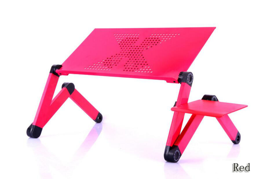 Sammenklappelig bærbar notesbog bord skrivebord bærbar justerbar bærbar stativ skrivebord med kølehuller musebord til sengesofa  se20: Rød