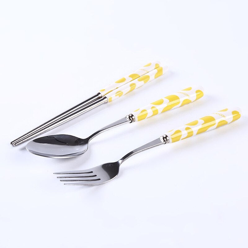3PCS/Set Cute Fork Spoon Cutlery Set Cartoon Handle Stainless Steel Children Tableware Student Girl Boy Picnic Lunch Tableware