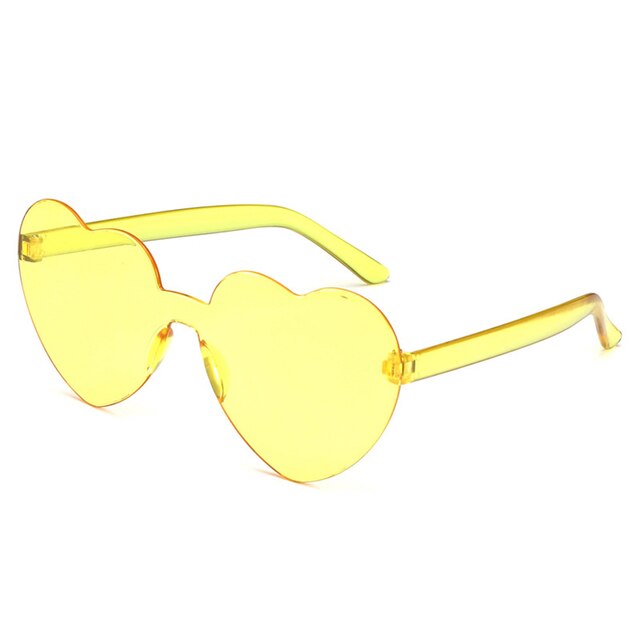 Gafas de sol con forma de corazón de amor para mujer, montura sin montura, tinte transparente, lentes coloridas, rojo, rosa, amarillo, tonos de viaje: Rosa
