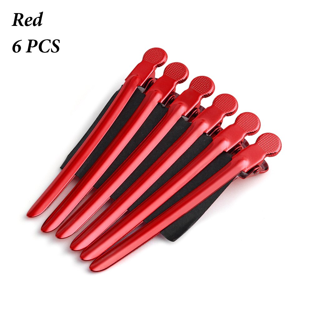 6Pcs Metal Duck Mouth Hairdresser Hair Clip Salon Hair Clamps Hairdressing Pro Section Hair Clips Hair Styling Accessories: 6 Pcs red