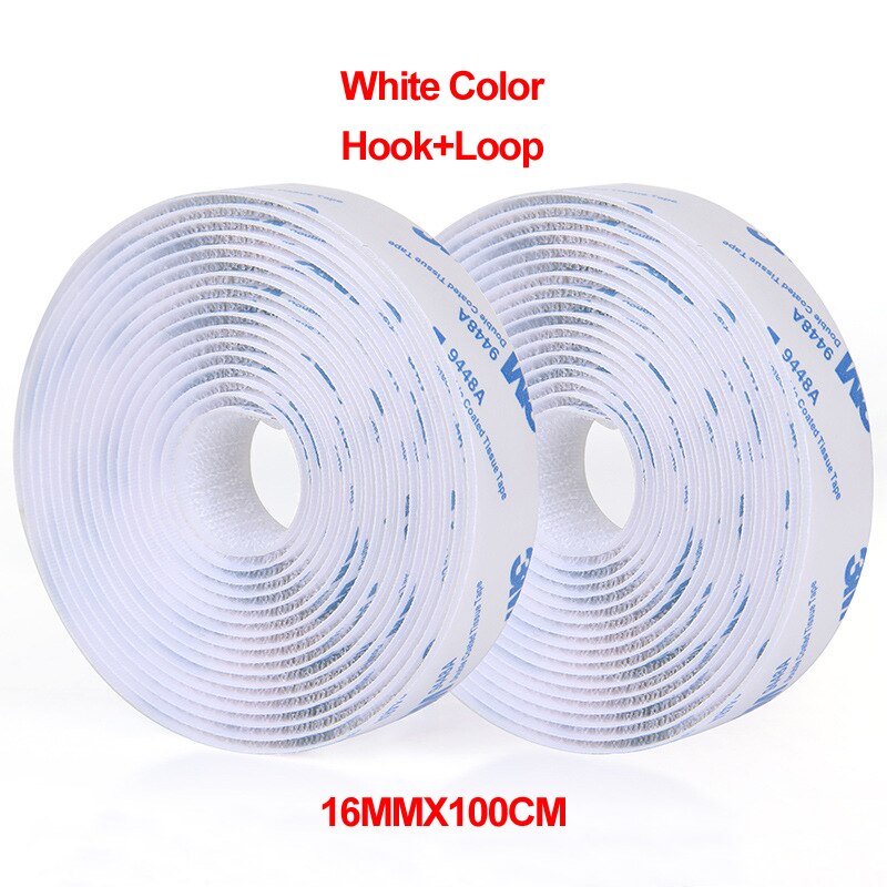 100CM/Pairs 16/20/25/30/38/50/100MM Magic Velcro Tape with Glue for DIY: 16MM White 1Pair