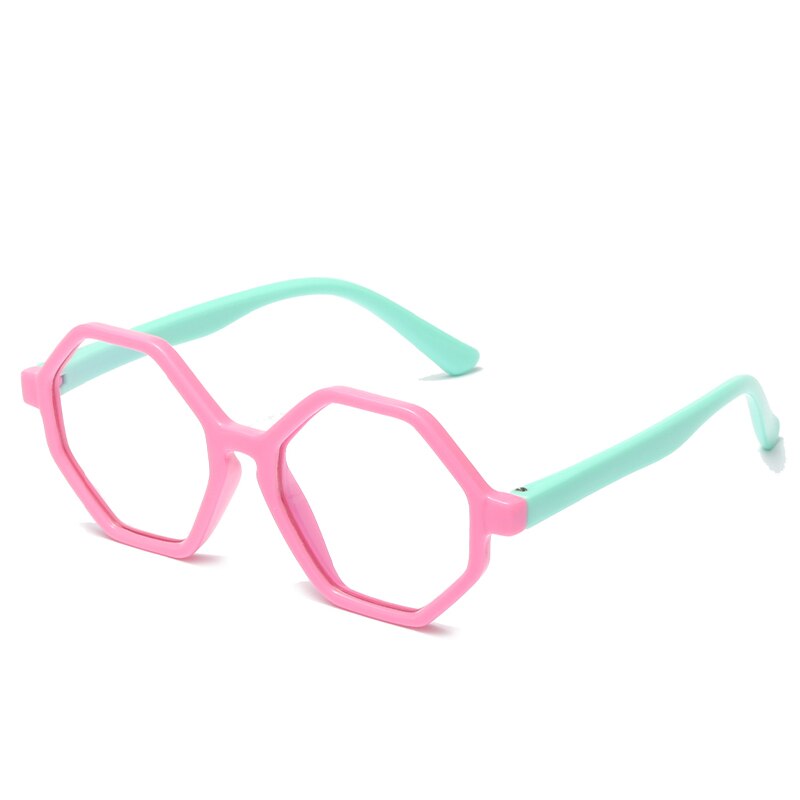 Sześciokątne okulary dla dzieci niebieskie światło okulary blokujące chłopcy dziewczęta komputerowe przezroczyste okulary dziecięce oprawki na okulary UV400: różowy zielony