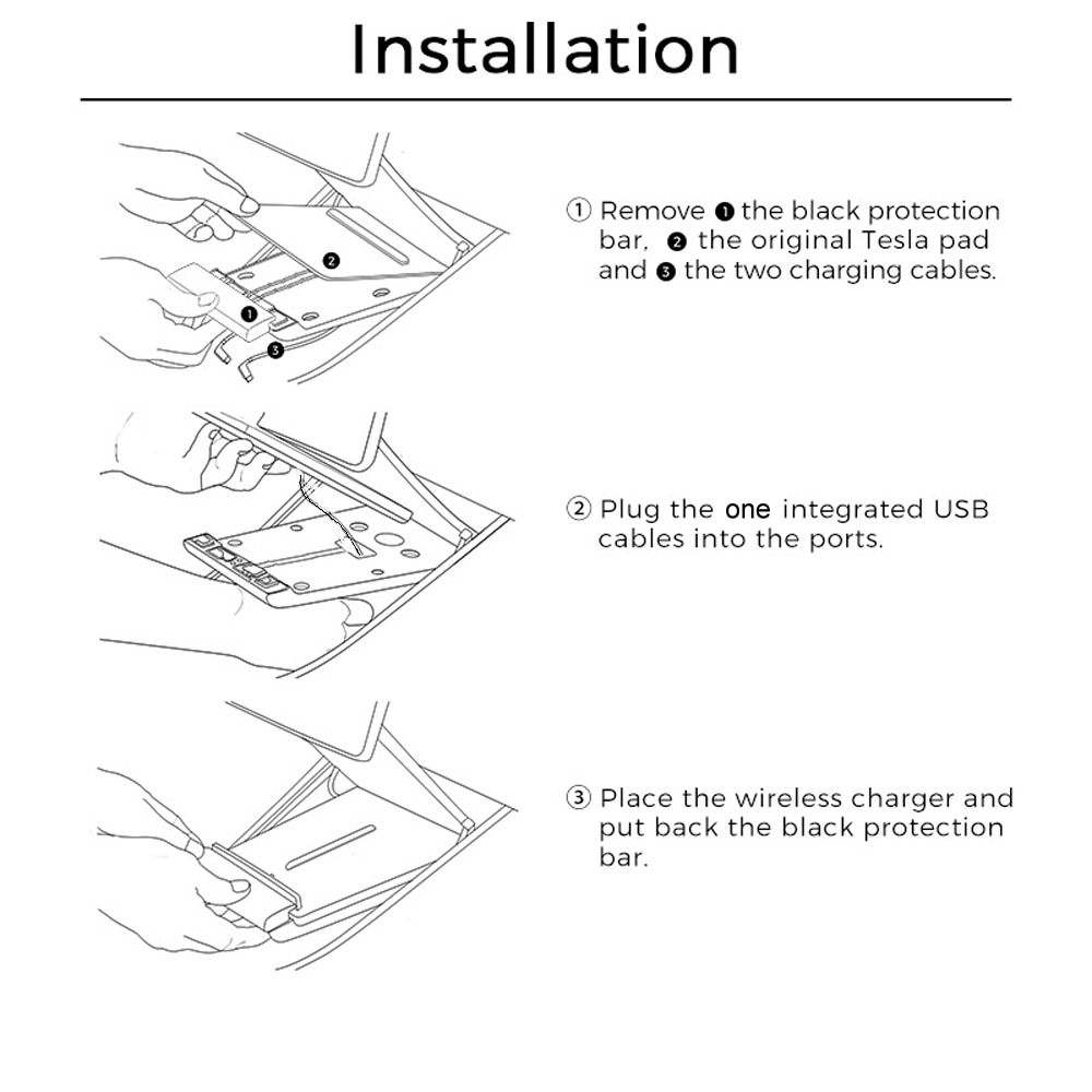 Trådløs ladeplade usb port hurtigoplader til tesla model 3 midterkonsol telefonoplader bil interiør