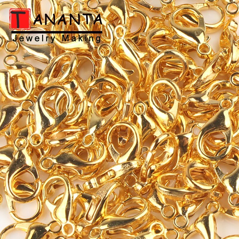 Ganchos de broche de langosta de aleación, accesorios de joyería para hacer joyería DIY, collar, pulsera, cadena de 10 12 14mm, Color dorado y plateado, 50 unids/lote: 10 mm / Blanco