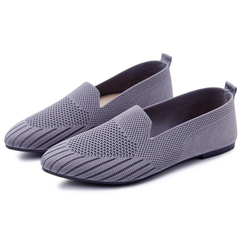 Moda lato kobiety mieszkania szpiczasty nosek komfort ślubne baleriny damskie obuwie damskie płaskie obuwie dzianinowe sandały Slip-on: Szary / 37