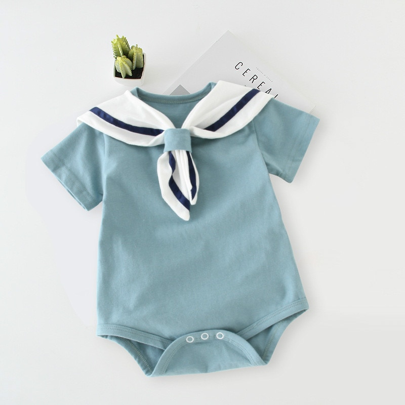 Summer baby one-piece clothes pure cotton short-sleeved baby triangle romper romper small navy style children's bag fart clo