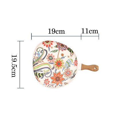 Nordic Ceramic Dinner Plates Dish Steak Salad Tray with Wooden Handle Christmas Steak Plates Home Decor Oval Dishes Tableware: Drip trayS