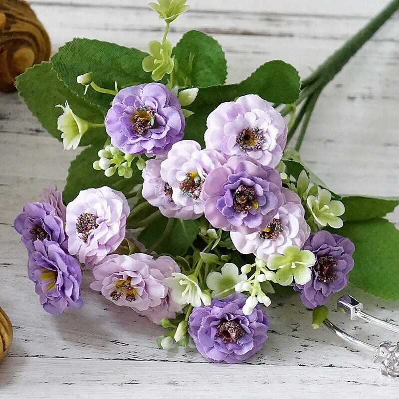 Liten 6 Gaffel 15 Hoder Roser Kunstige Blomster Hjemmefotografering Myk Dekorasjon Håndlaget Diy 4512