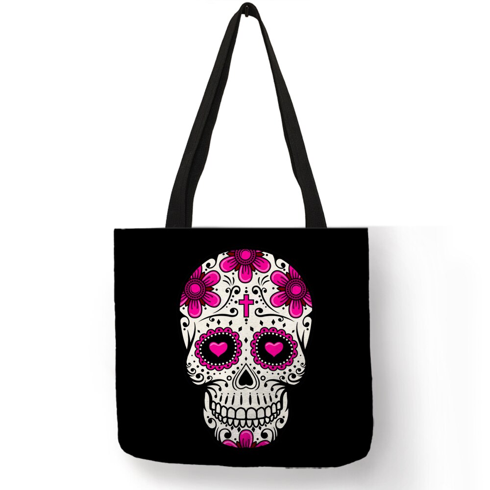 Sac à main avec crâne Floral pour femmes, fourre-tout de voyage réutilisable avec impression Double face, idéal pour les courses et Halloween: 001