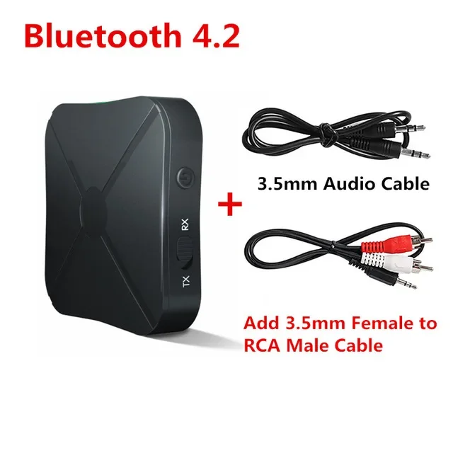 KN319 receptor transmisor Bluetooth 2 en 1 convertidor receptor de Audio estéreo adaptador inalámbrico con RCA 3,5 MM AUX para coche TV PC: Rojo