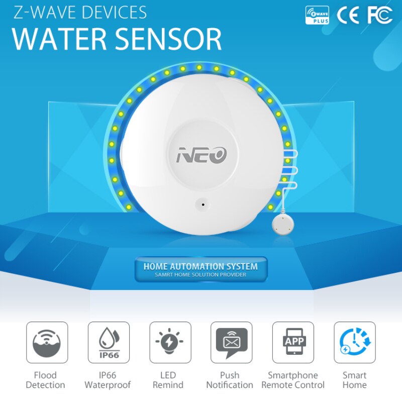 Smart Home Z Wave Plus Waterlek Sensor Z-Wave Eu 868.4Mhz Serie Water Lekkage Detector Met remote Probe Waterbestendig
