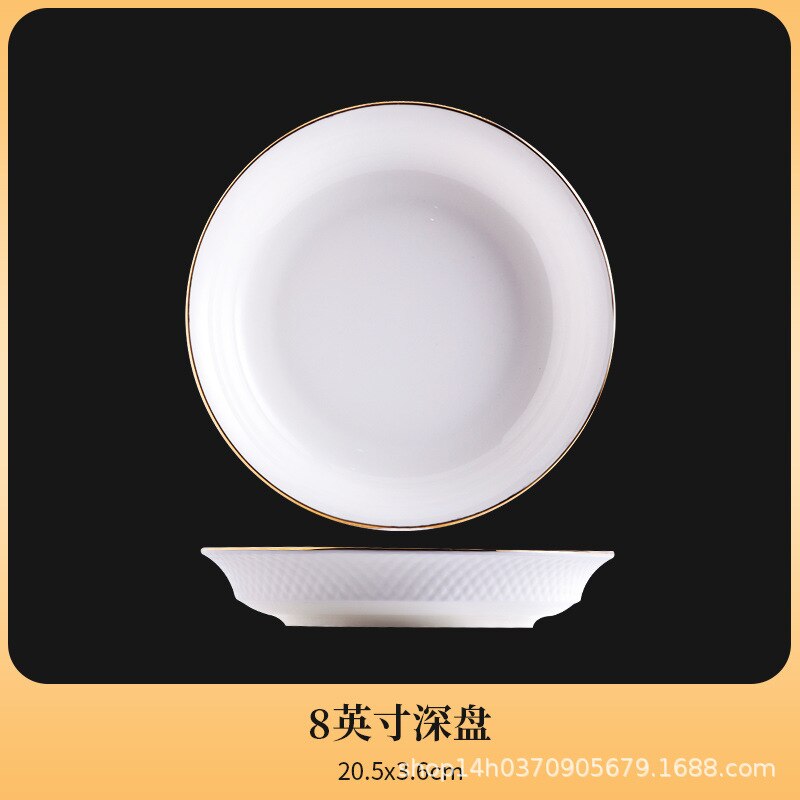 Dinner Luxury Plate Set Ceramic Christmas Food Porcelain Dinner Sets Dessert Breakfast Platos De Cena Nordic Dinnerware DL60PZ: 8 inch deep plate