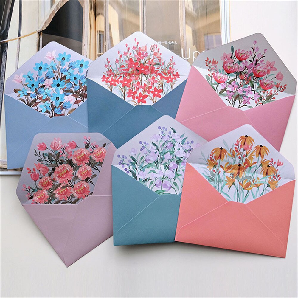 Sobre de flores impresas, sobre de tarjeta de felicitación de boda, sobre de invitación, carta, escritura, impresora decorativa, suministros de papelería, 6 piezas