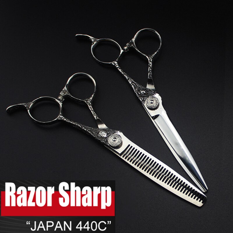 5.5 &amp; 6.0 Inch Japan 440C Kapper Schaar Shop Gereedschap Kappers Schaar Professiona Hair Schaar Snijden Dunner Salon Shears