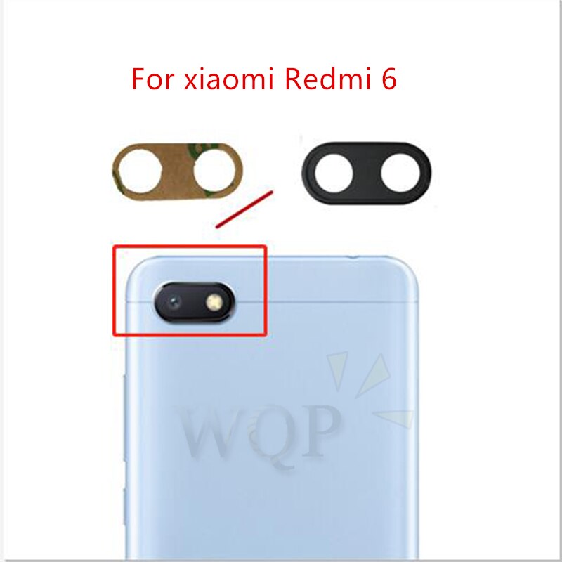 Lente de Cristal para cámara trasera de Xiaomi Redmi 6, reparación de piezas de repuesto con pegamento, 2 uds.