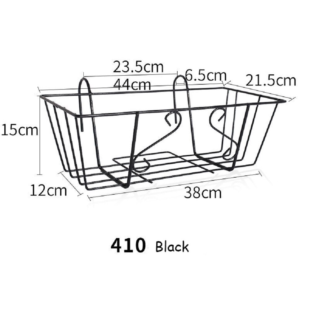1 Pcs Rechteckige Balkon Geländer Schmiedeeisen Blume Stehen Blume Topf Garten Wand Hängende Lagerung Box Stand Pflanzung Blume: Black 41cm