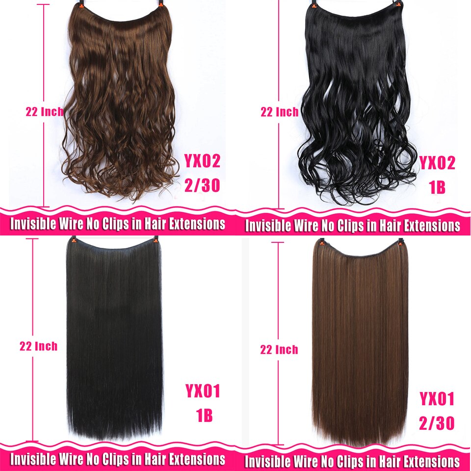 Lang krøllet/lige 24 tommer kvinder fish line hair extensions brun naturlig bølget lang høj temperatur fiber syntetisk hårstykke