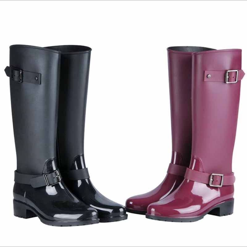Höga stövlar med dragkedja i punkstil dam i rena färger regnstövlar utomhus gummiskor för dam 36-41 plus size