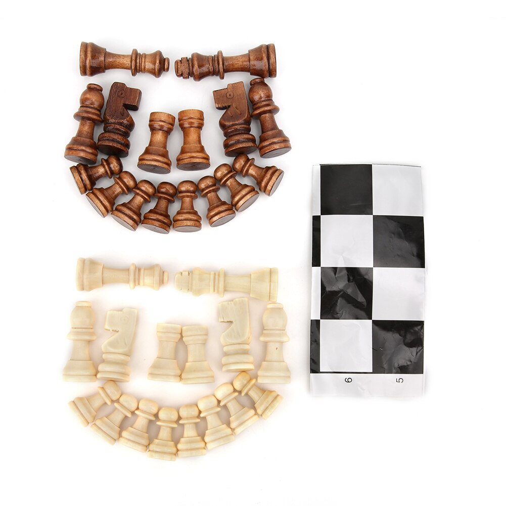 Foldable 32pcs Wooden International Chess Game Set Wood Pieces Without Chessboard Interactive Toy Entertainment Chess Game: S With Chessboard B