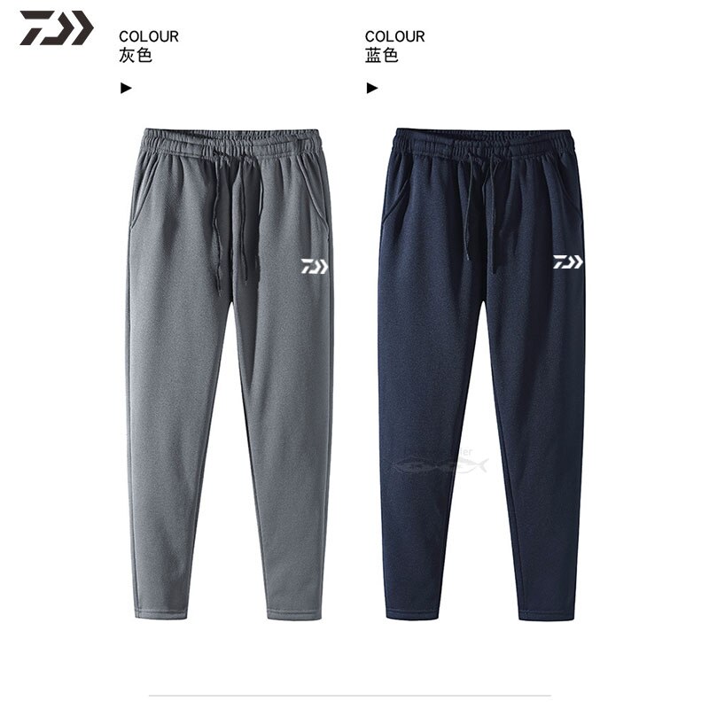 Daiwa Winter Down Pants Men Thermal Solid Drawstring Fishing Pants Thicken Cotton Sweatpants Trousers Fleece Fishing Clothing