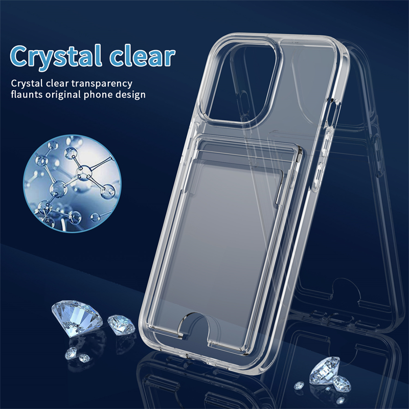 Funda transparente de lujo con ranura para tarjetas, carcasa dura de acrílico transparente a prueba de golpes para iPhone 16, 15, 14, 12, 11, 13 Pro Max Plus, XR