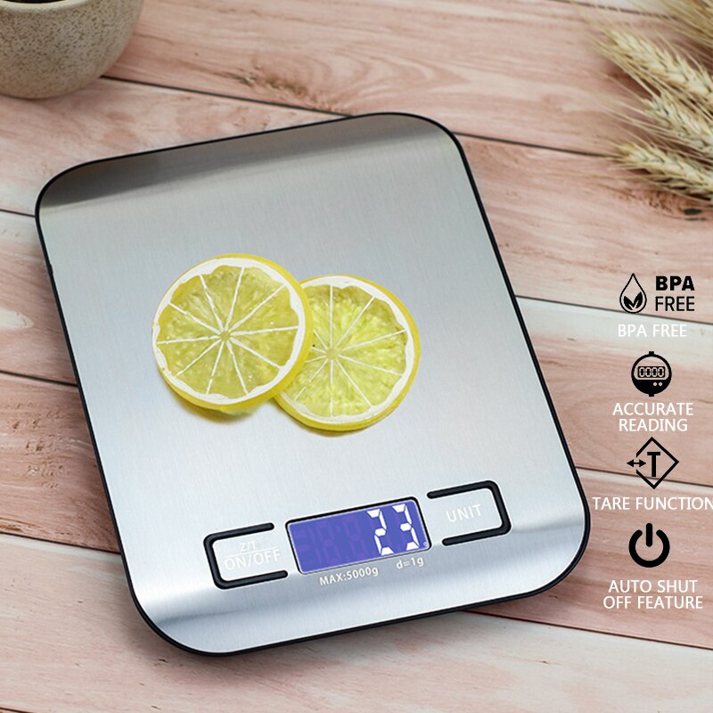 Digital Multi-Function Food Kitchen Scale 11lb/ 22lb 5kg/ 10kg Stainless Steel Platform LCD Display Grams Ounces Cooking Baking