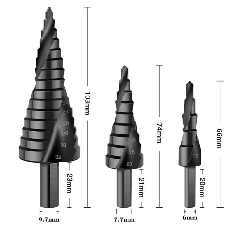 4-12/20/32mm 6-30mm hss kobolt trinkeglebor sæt nitridbelagt træ/metal hulskærer bor spiral rille trinbor