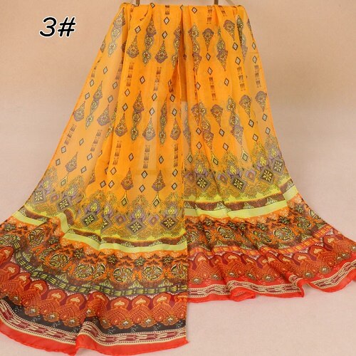 1pc de estilo indio chal de raso estampado seda nueva sensación transpirable chal hiyabs otoño mujer delgada secreto estampado barato bufanda XQ289: 3 yellow