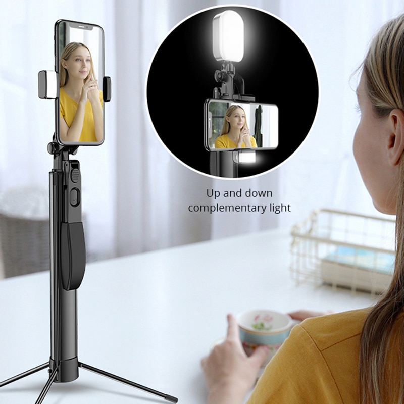 Draagbare Draadloze Bluetooth Selfie Stick Opvouwbare Handheld Remote Shutter Statief Met Led Fotografie Licht Voor Android Ios