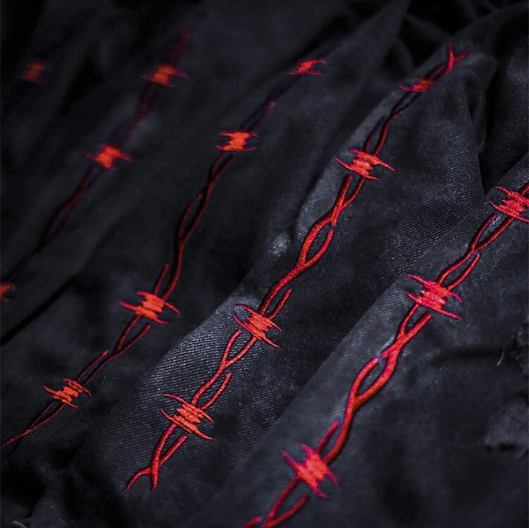 Gótico cazador de cráneo negro Denim chaqueta hombres chaqueta Punk Rock sudadera Heavy Metal tirantes agujero Streetwear